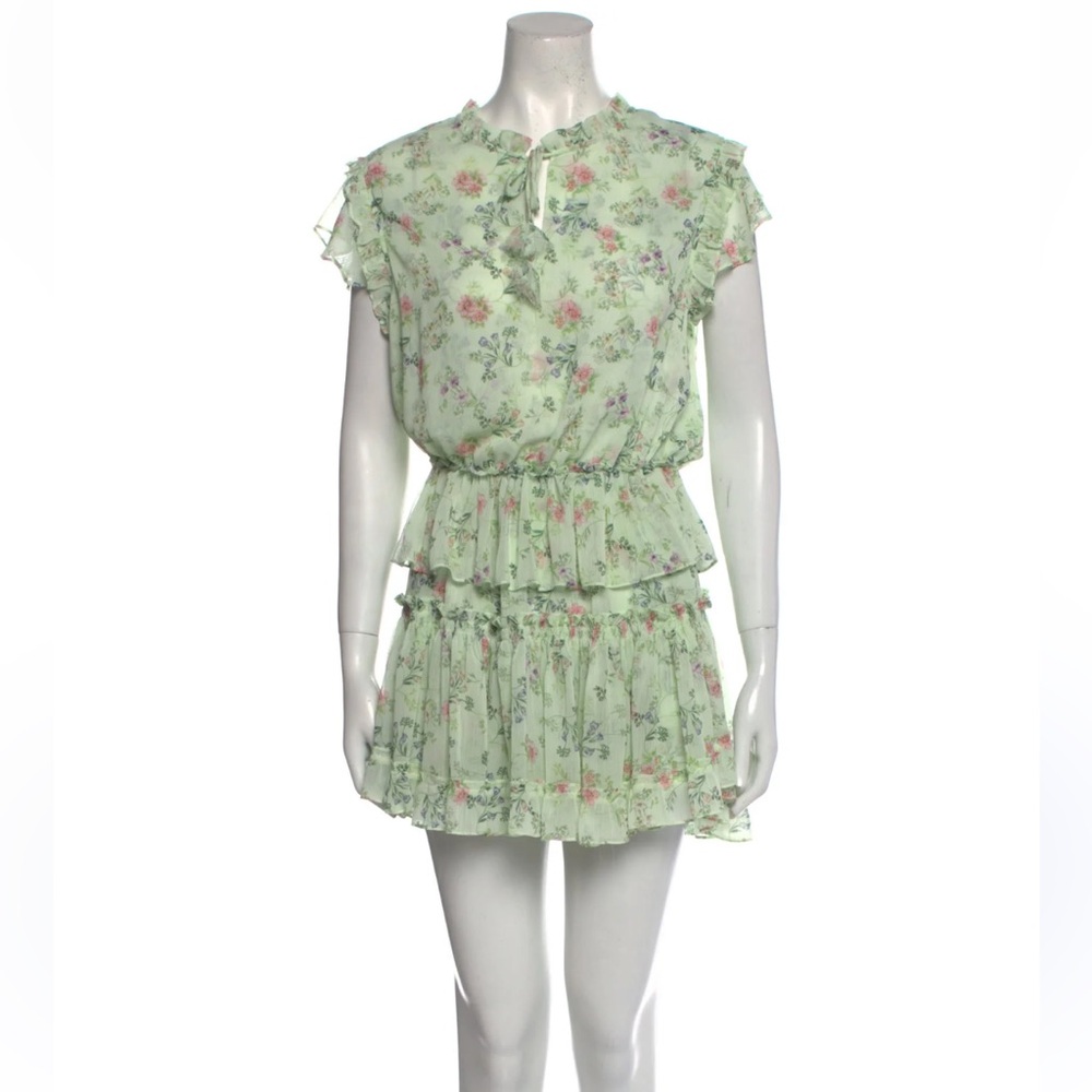 Misa Los Angeles Floral Mini Dress in Light Green